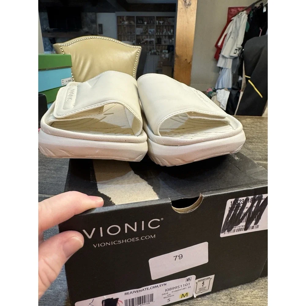 Vionic Shoes‎ Rejuvenate Recovery Sandals Womans Size 5 Cream Slide